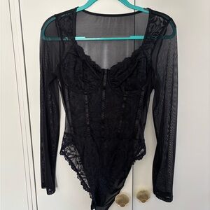SHEIN Black Sheer Lace Bodysuit